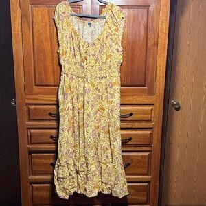 Elegant Floral Old Navy Midi Dress in Yellow and Pink